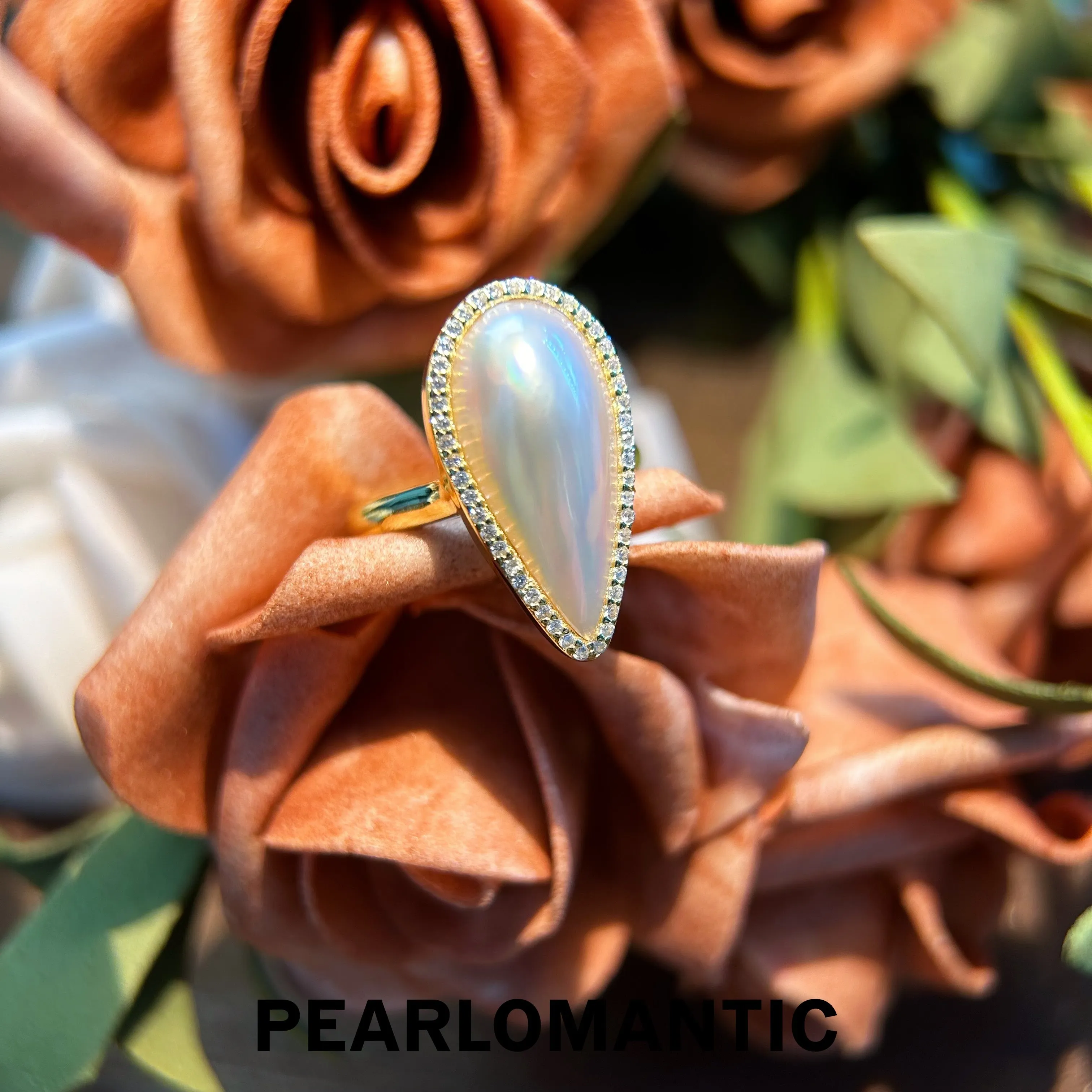 [Designer's Choice] Mabe Pearl 20mm Pear Shape Adjustable S925 Silver Rings