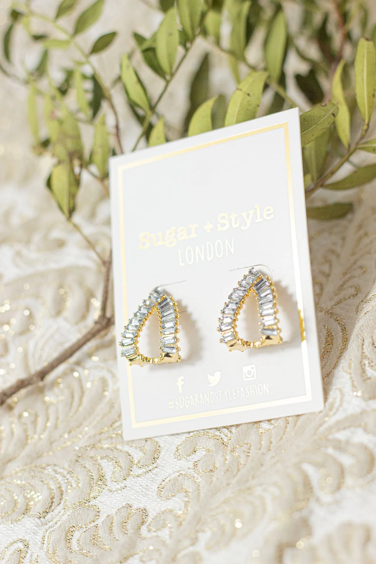 Diamond Gem Loop Cuff Earrings