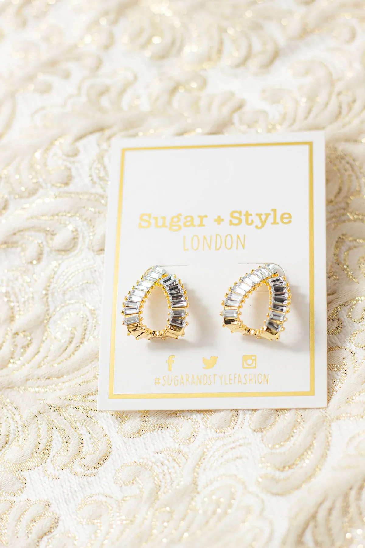 Diamond Gem Loop Cuff Earrings