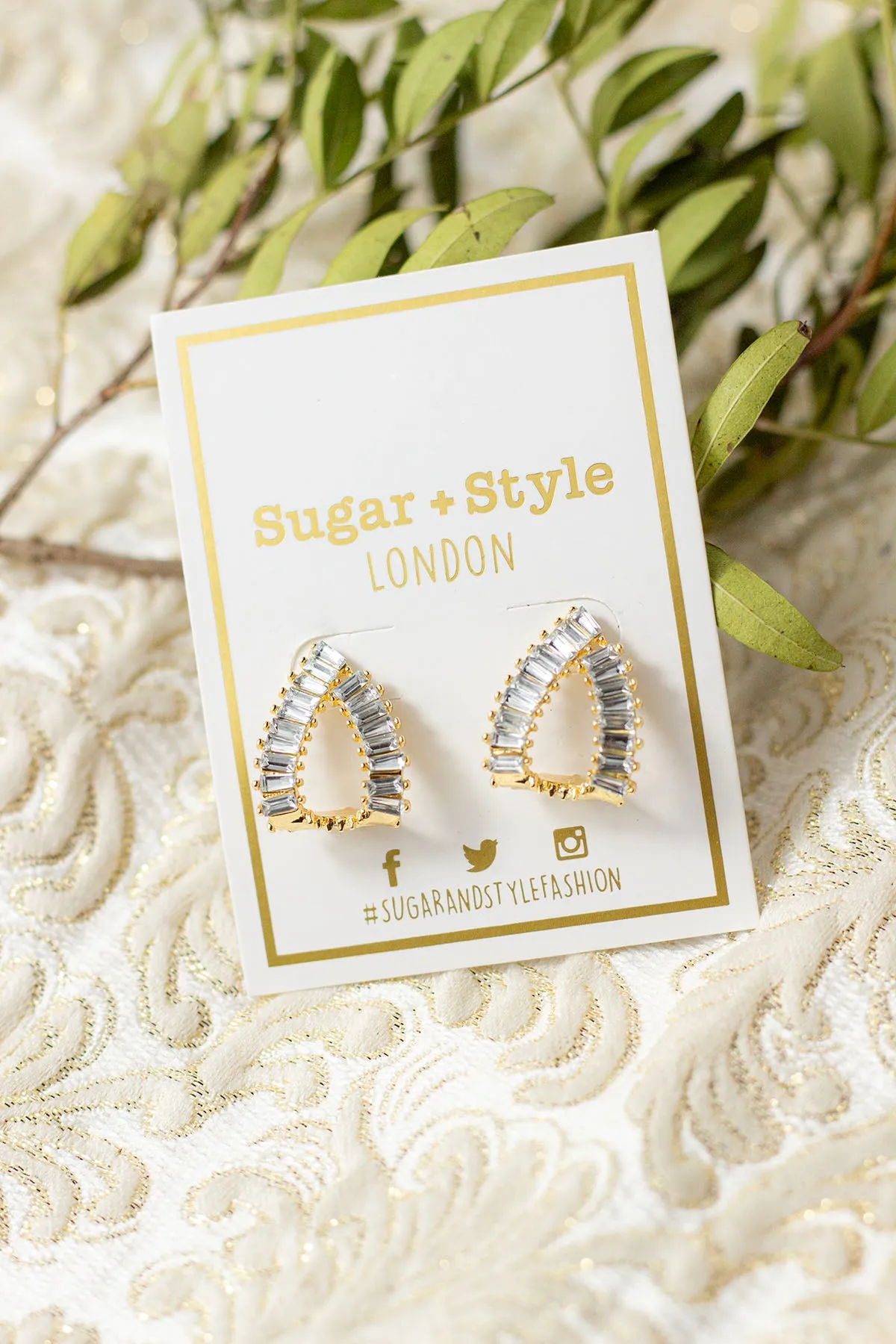 Diamond Gem Loop Cuff Earrings
