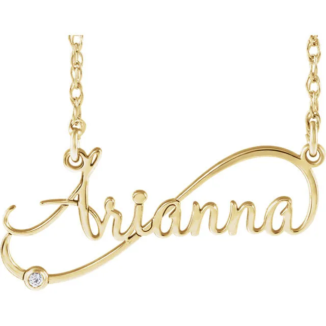 Diamond Infinity Inspired Script Nameplate Name Necklace