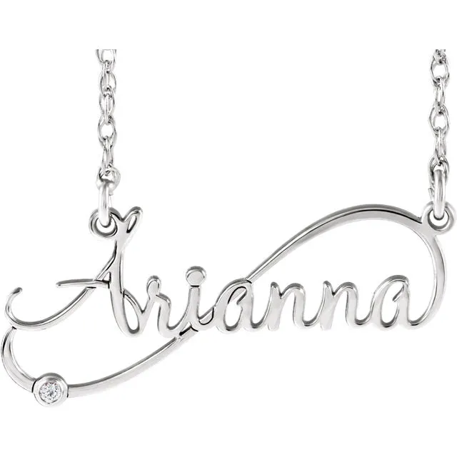Diamond Infinity Inspired Script Nameplate Name Necklace