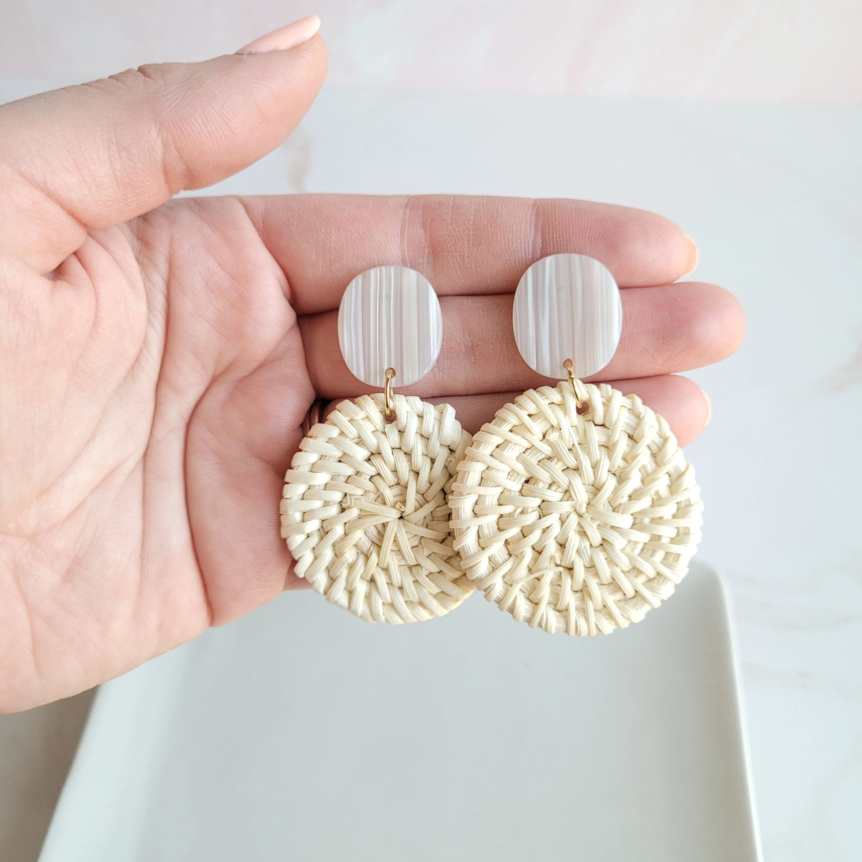 Dominica Earrings - Light Rattan Seashell by Spiffy & Splendid