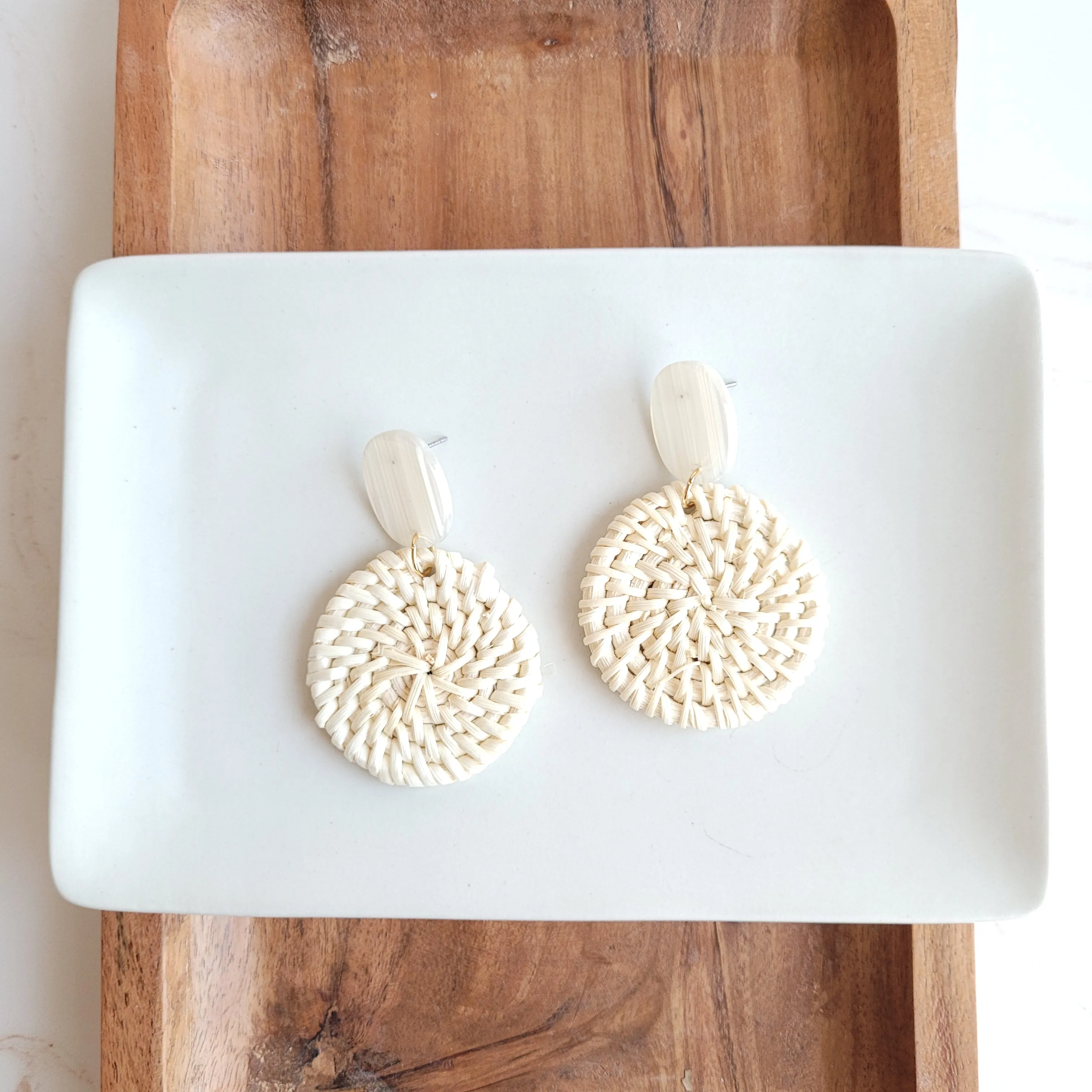 Dominica Earrings - Light Rattan Seashell by Spiffy & Splendid