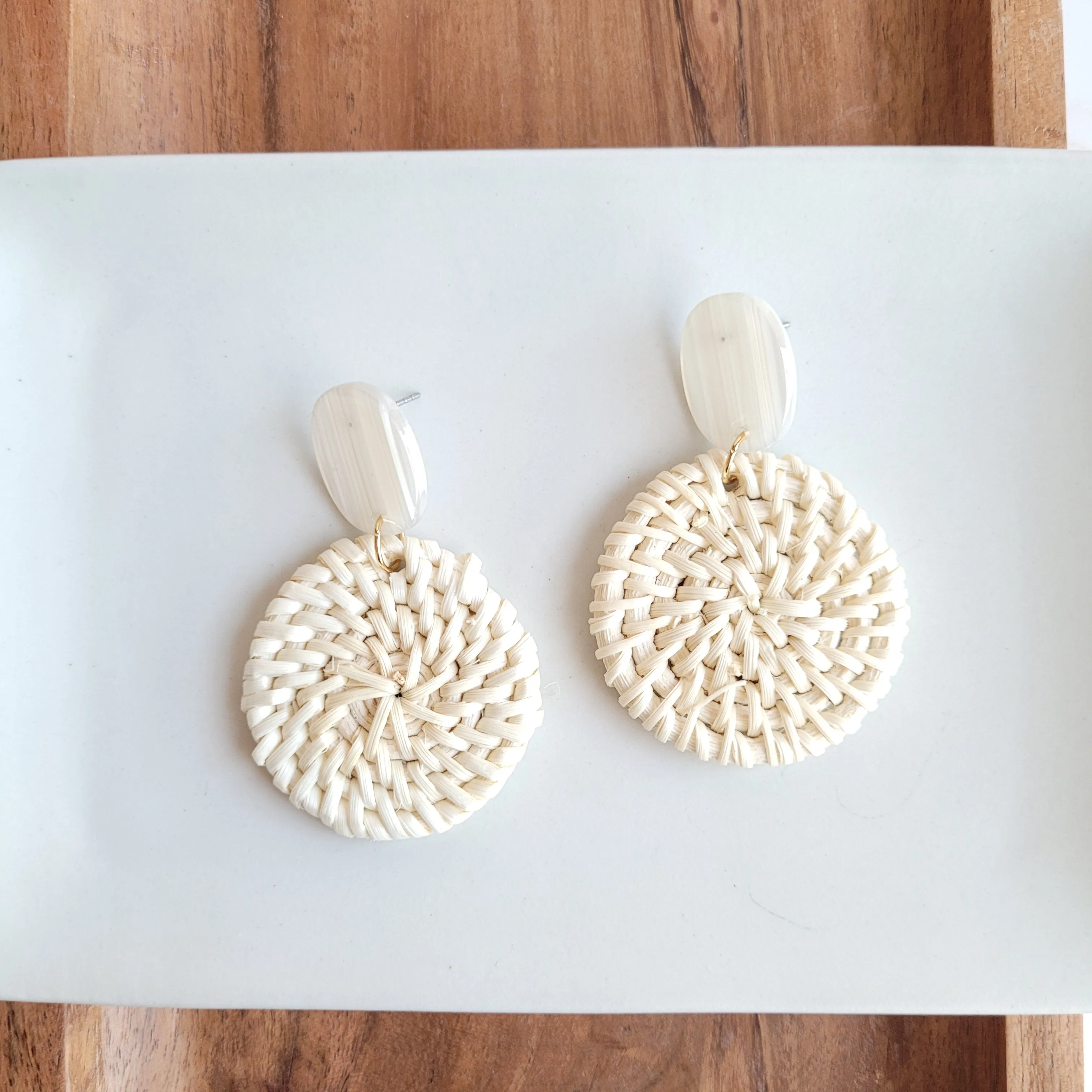 Dominica Earrings - Light Rattan Seashell by Spiffy & Splendid