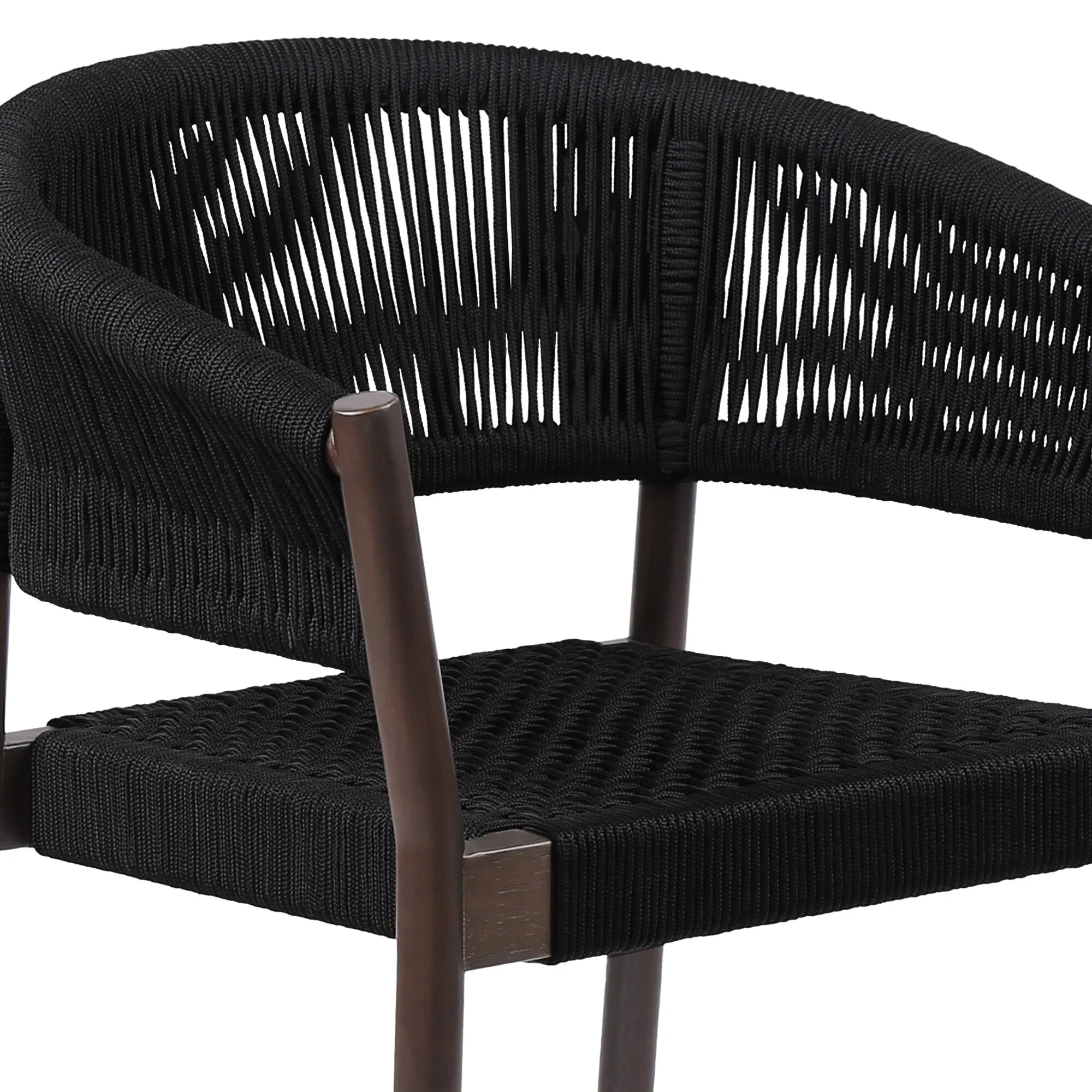 Doris Indoor Outdoor Dining Chair in Dark Eucalyptus Wood with Black Rope (Set of 2)