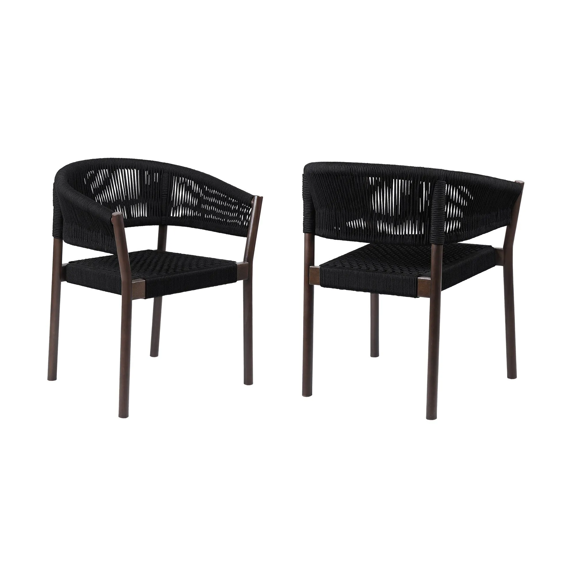 Doris Indoor Outdoor Dining Chair in Dark Eucalyptus Wood with Black Rope (Set of 2)