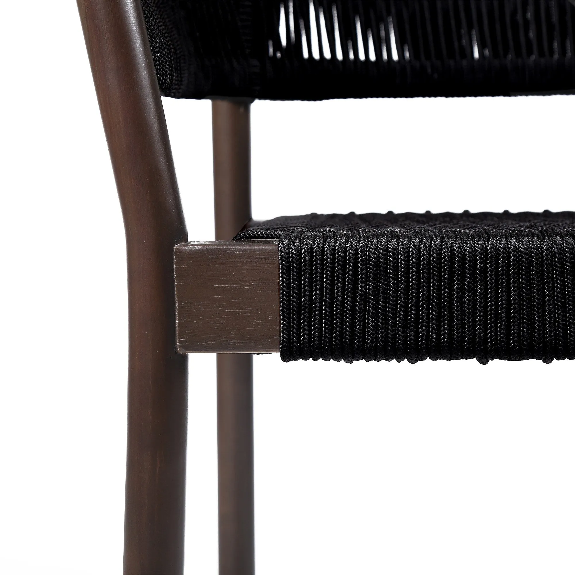 Doris Indoor Outdoor Dining Chair in Dark Eucalyptus Wood with Black Rope (Set of 2)