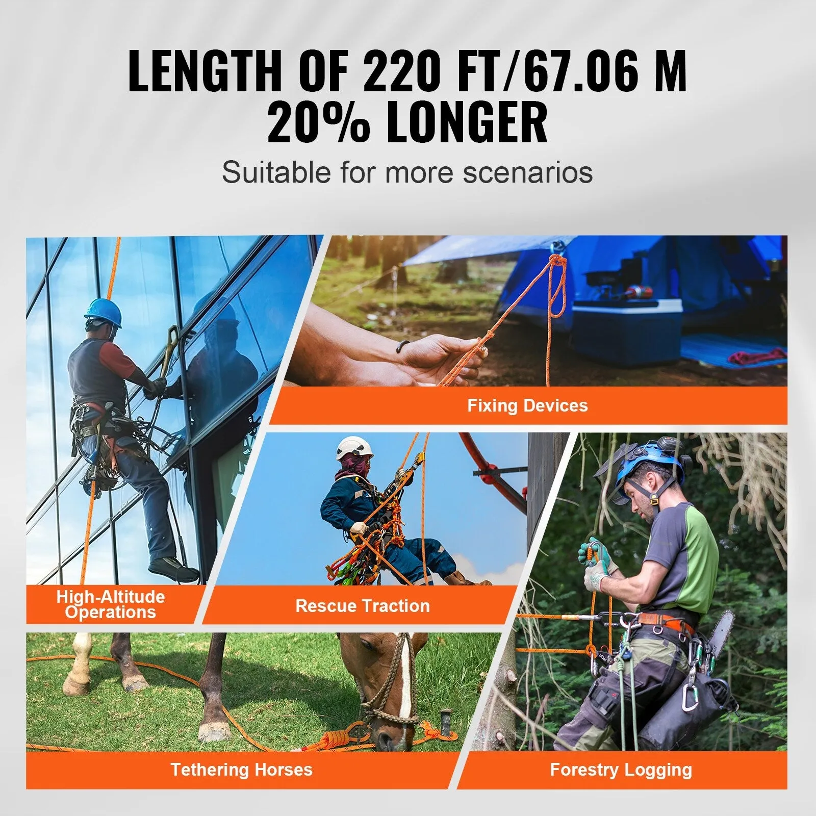 Double Braided Polyester Rope, 3/4 in x 220 ft, 24 Strands, 12700 LBS Breaking Strength Outdoor Rope, Arborist Rigging Rope