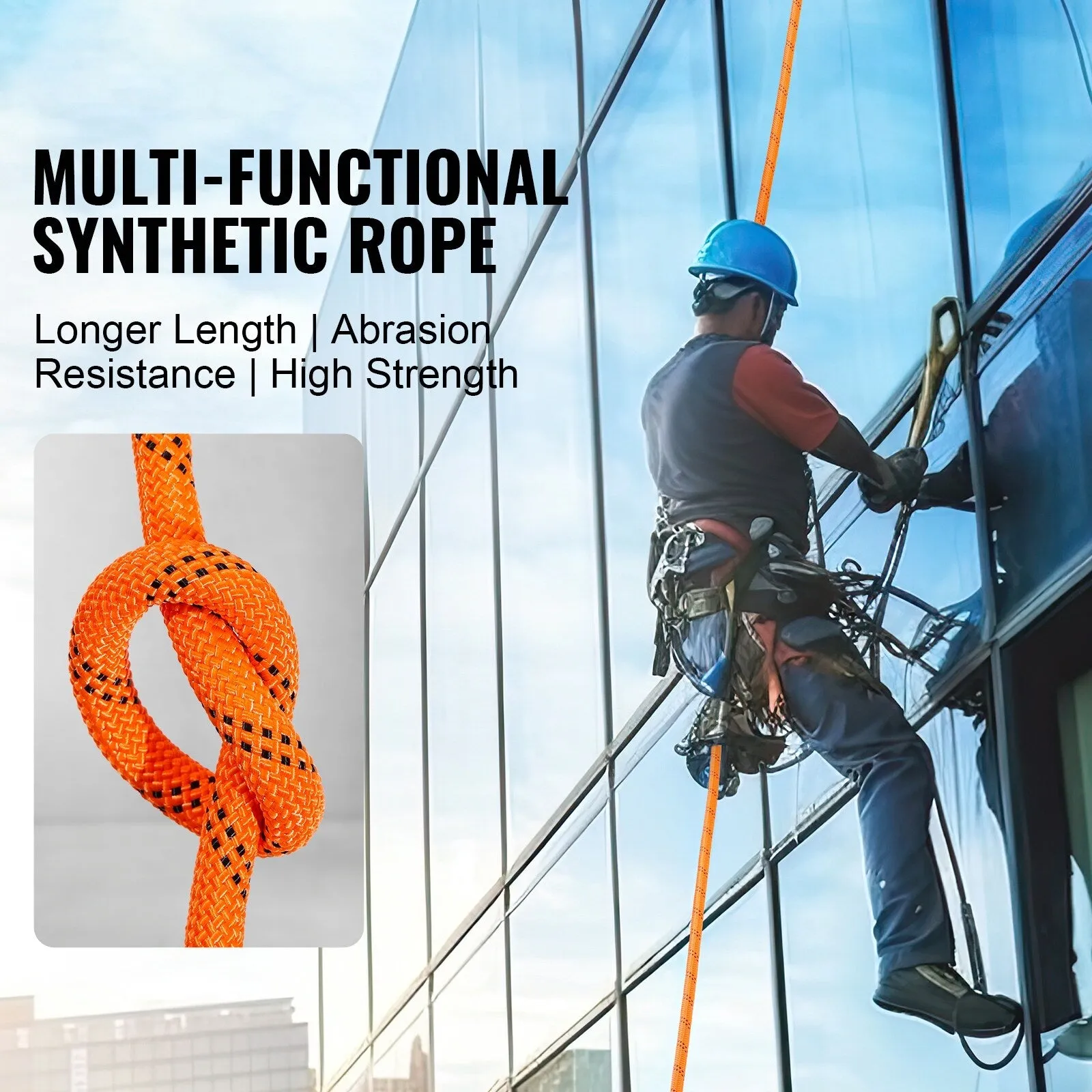 Double Braided Polyester Rope, 3/4 in x 220 ft, 24 Strands, 12700 LBS Breaking Strength Outdoor Rope, Arborist Rigging Rope