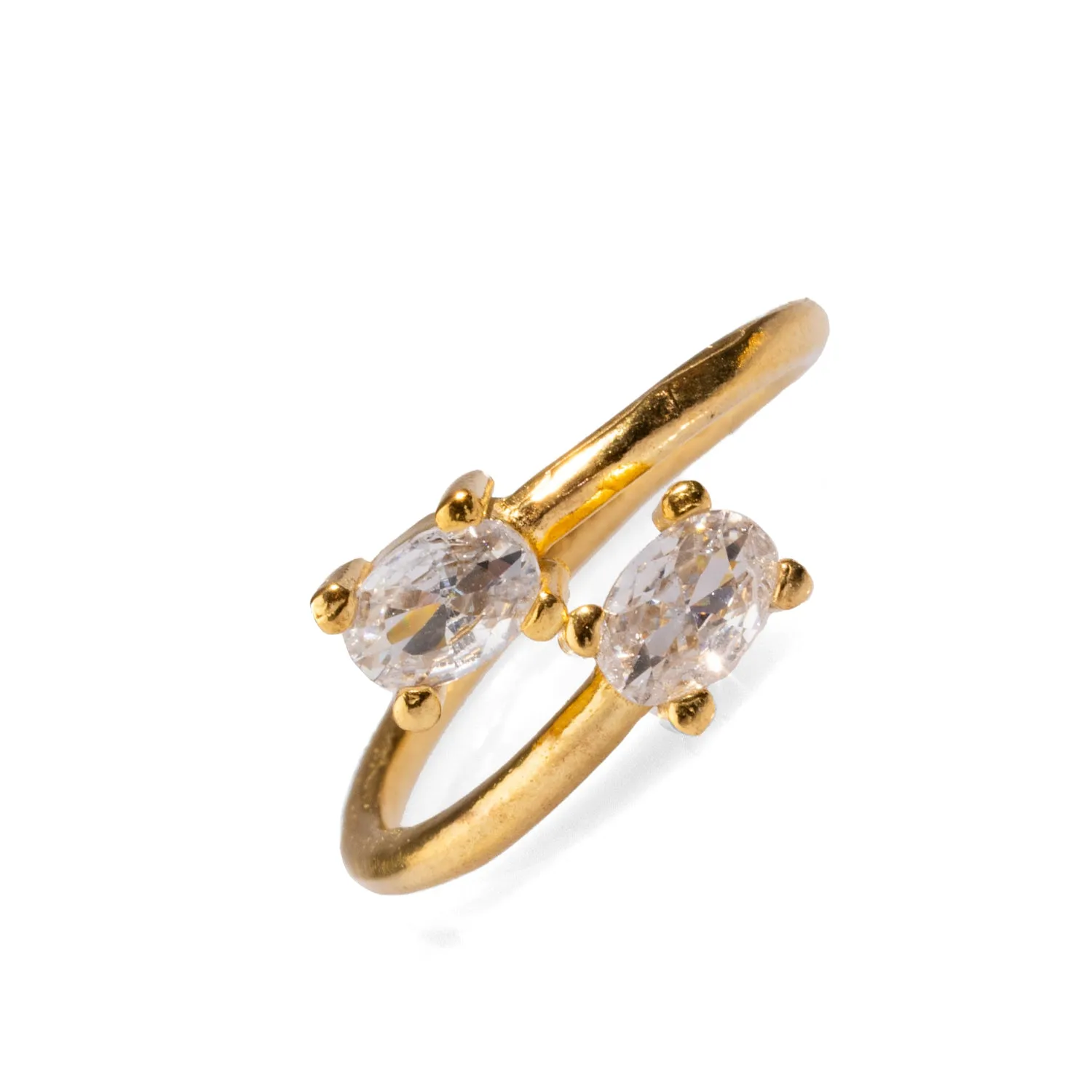 Double Diamond Stone & Gold Dainty Adjustable Ring