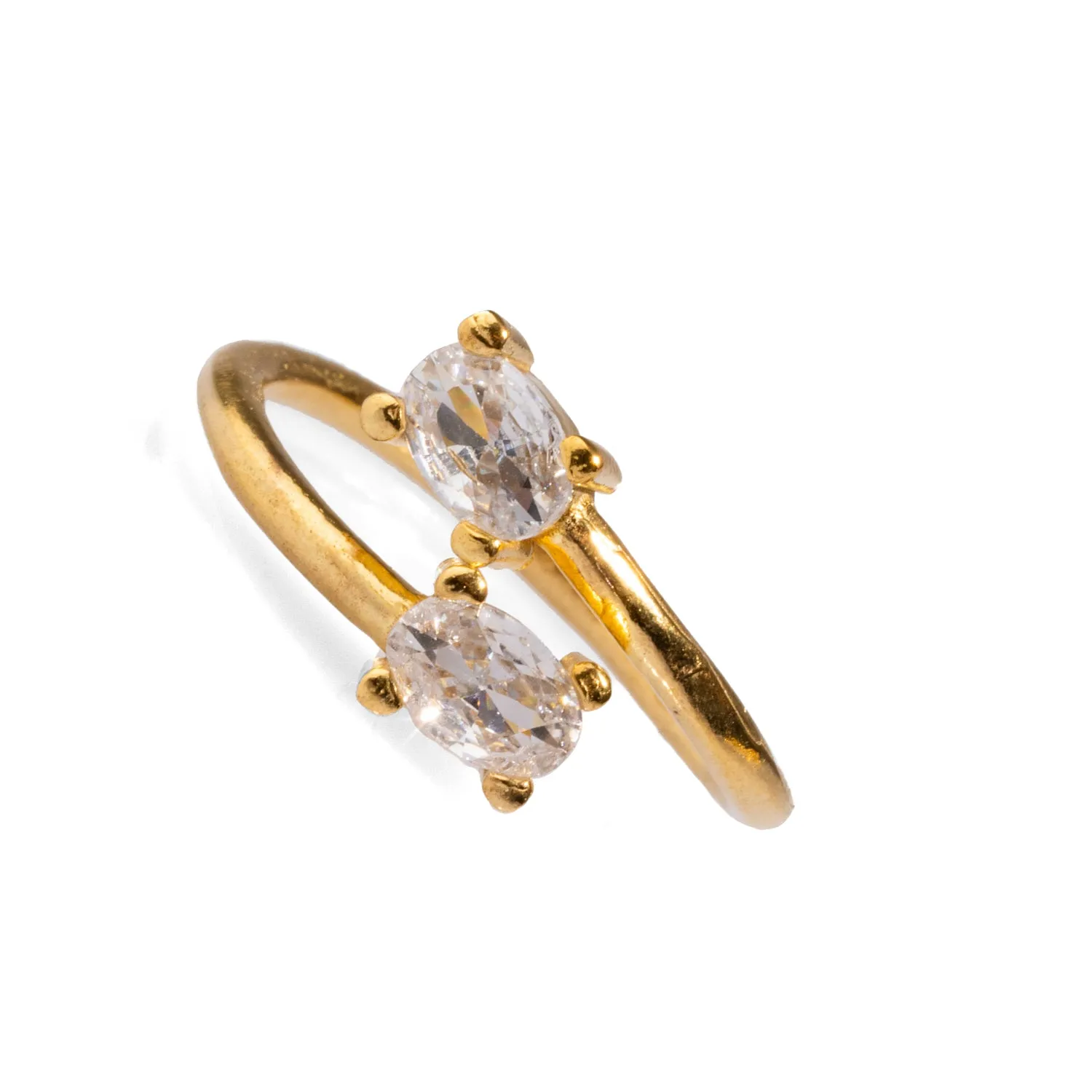 Double Diamond Stone & Gold Dainty Adjustable Ring