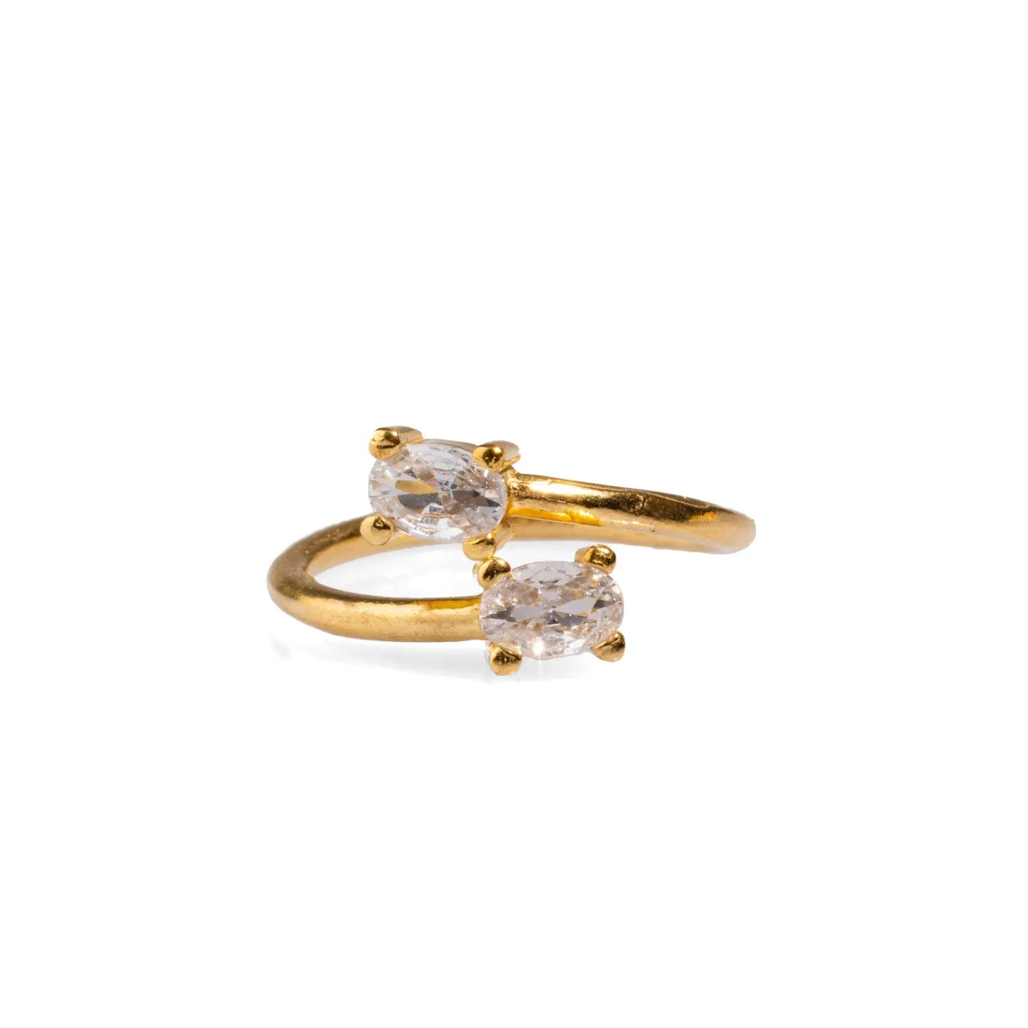 Double Diamond Stone & Gold Dainty Adjustable Ring