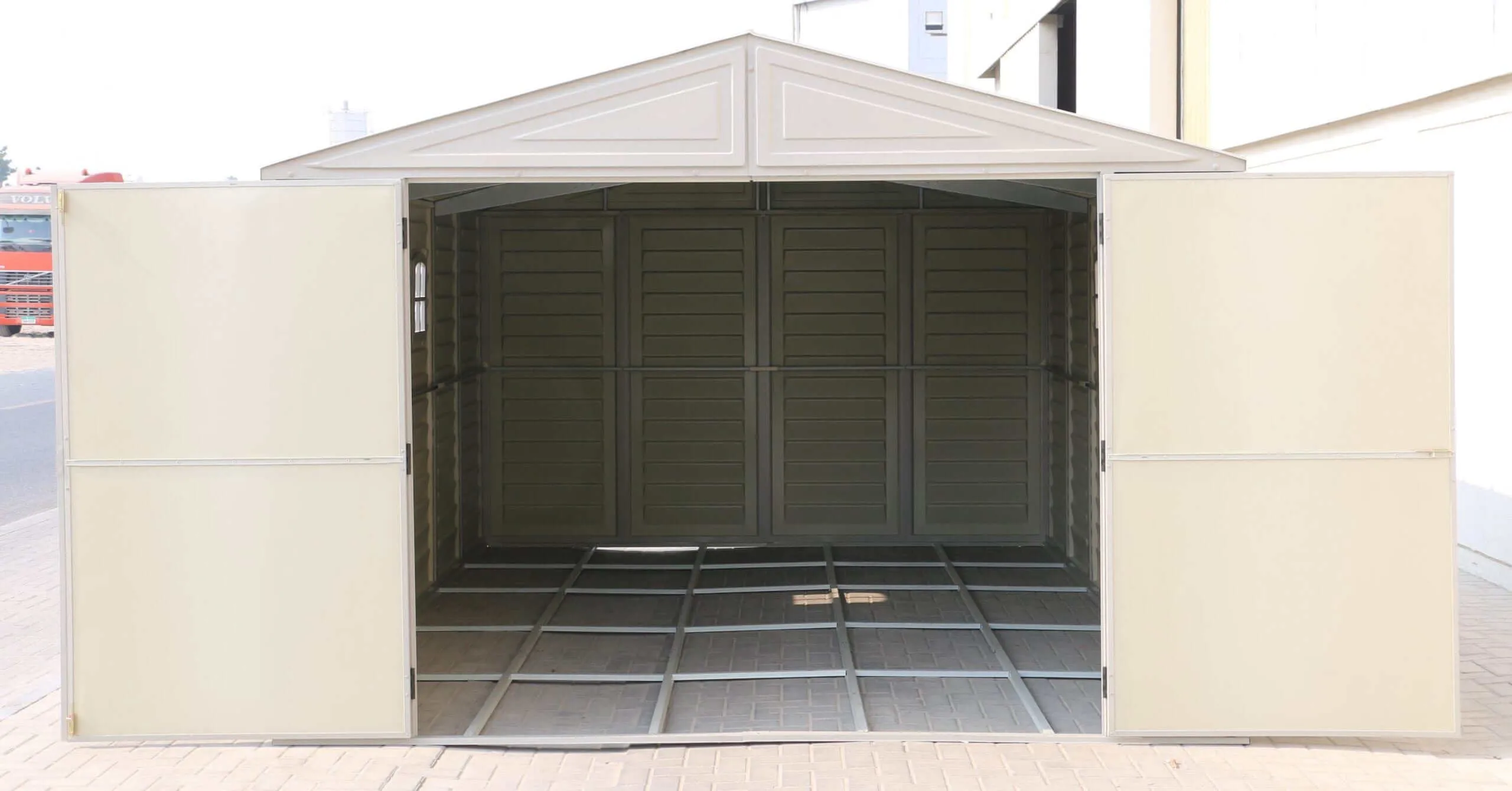 Duramax Vinyl Garage 10.5x15.5 w/ Foundation 2 Windows 15026