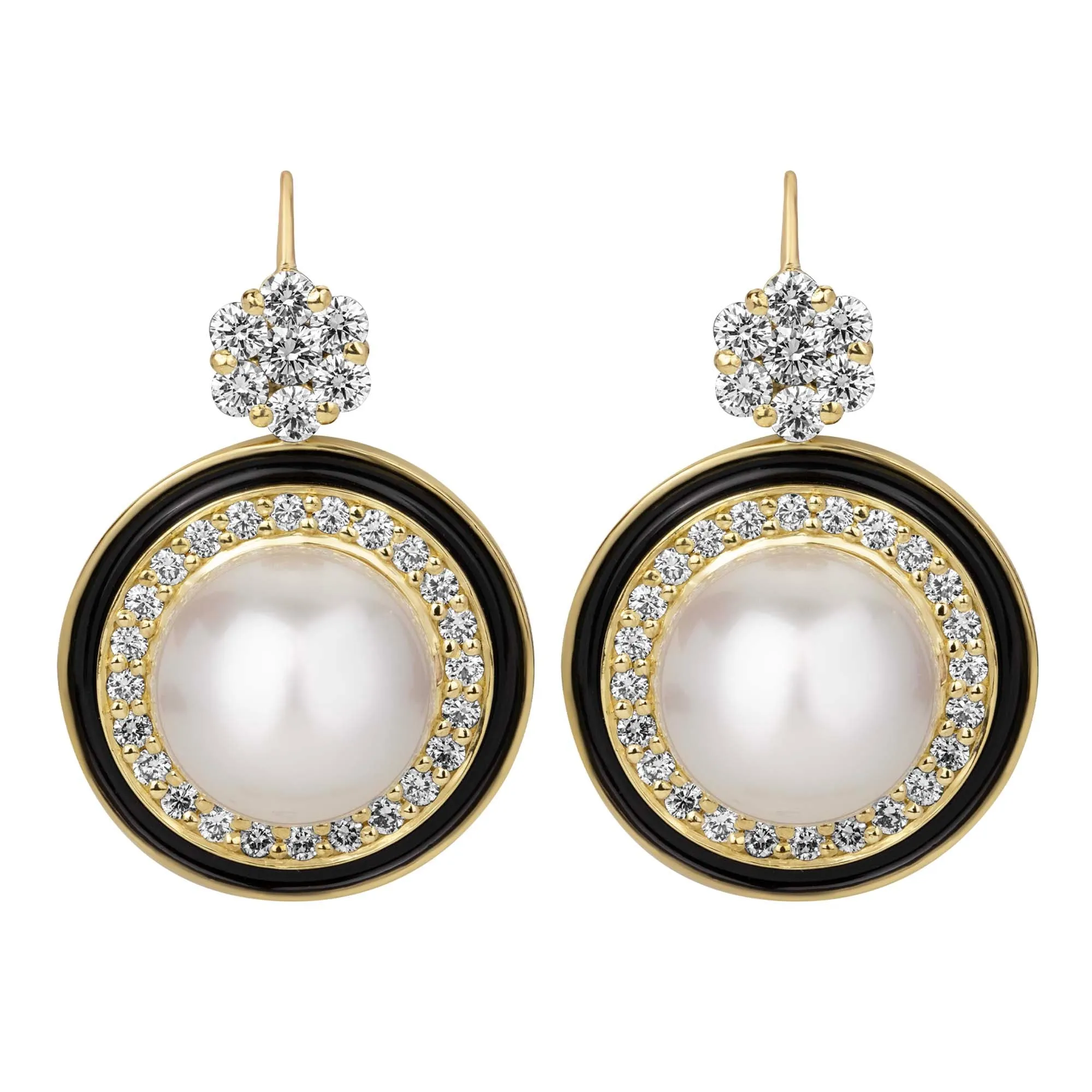 Earrings - South Sea Pearl And Diamond ( Enamel) (2392E)