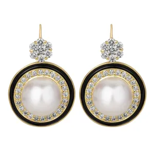 Earrings - South Sea Pearl And Diamond ( Enamel) (2392E)