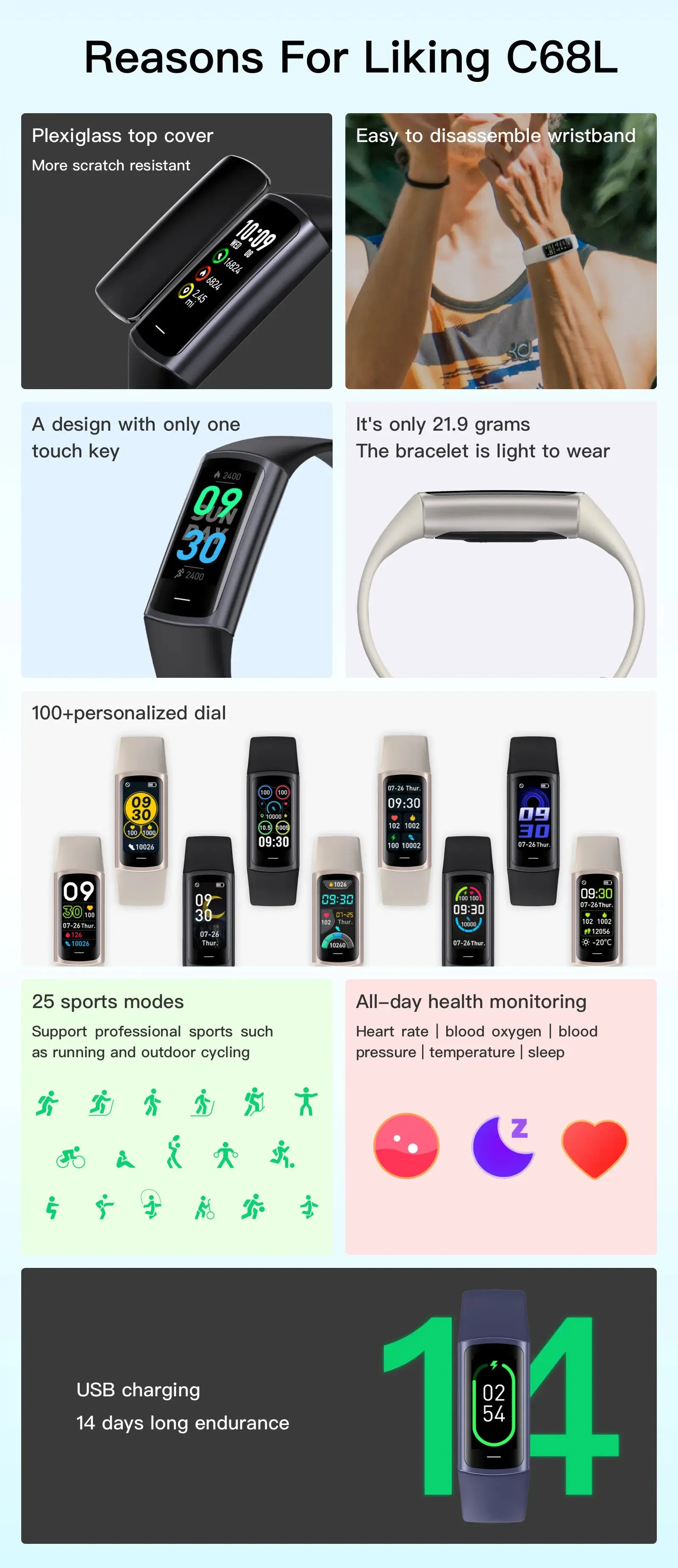 EFFEOKKI C68L 0.96" LCD Smart Fitness Band