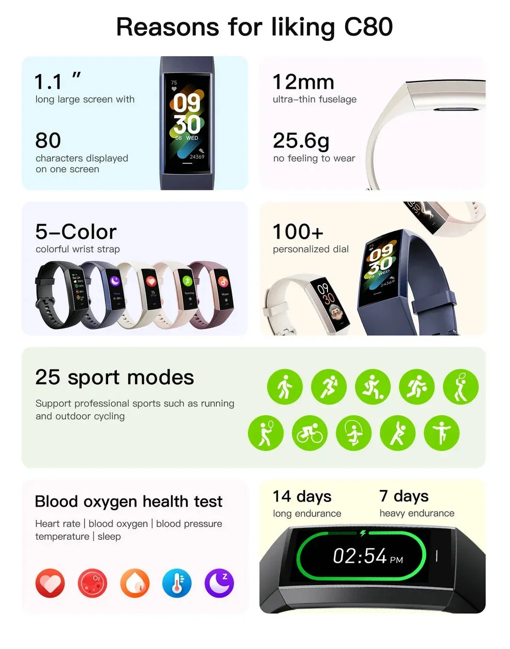 EFFEOKKI C80 1.10" AMOLED Smart Fitness Band