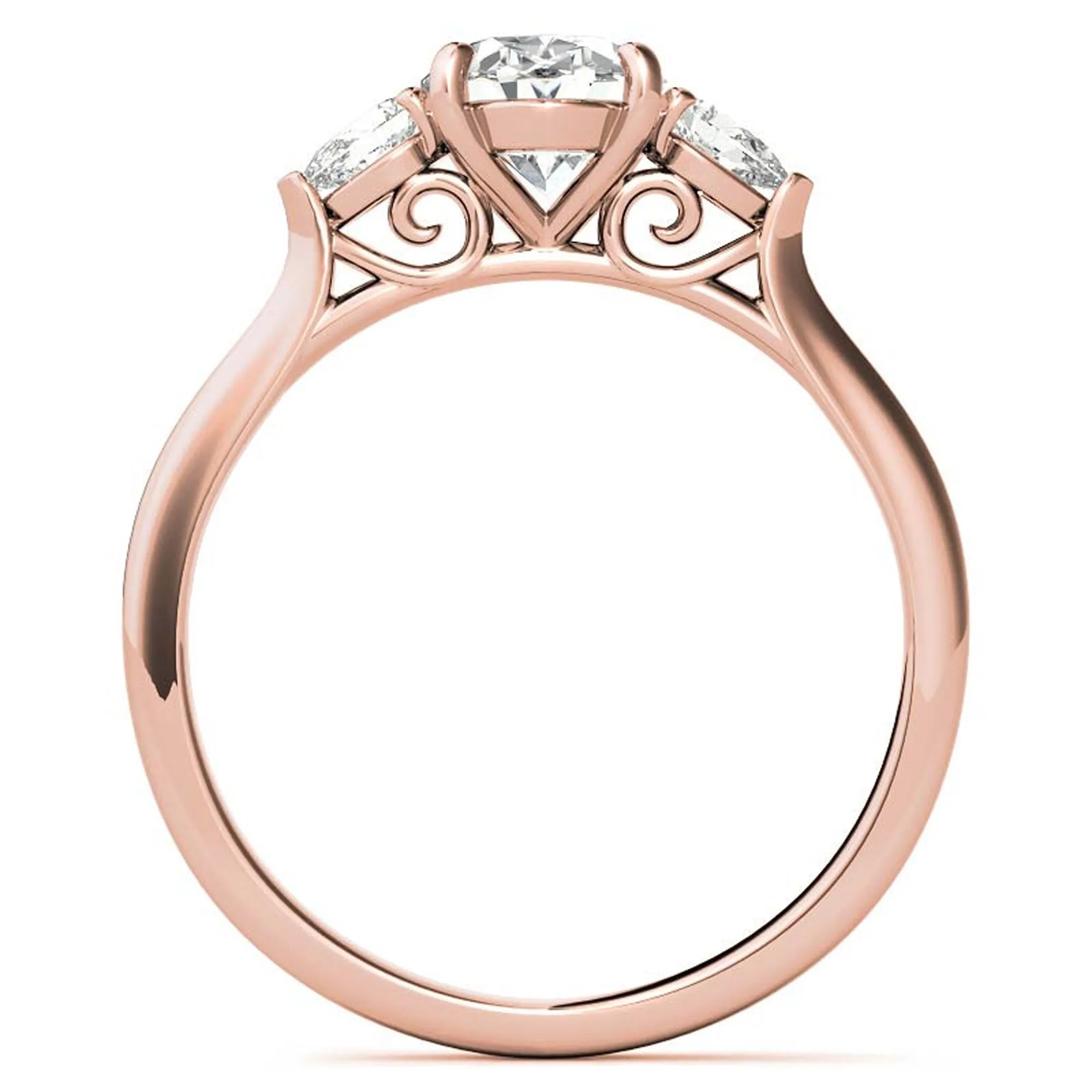 Elegant Classic Sterling Silver Adjustable Oval-Cut Three-Stone Rose Gold Ring for Women