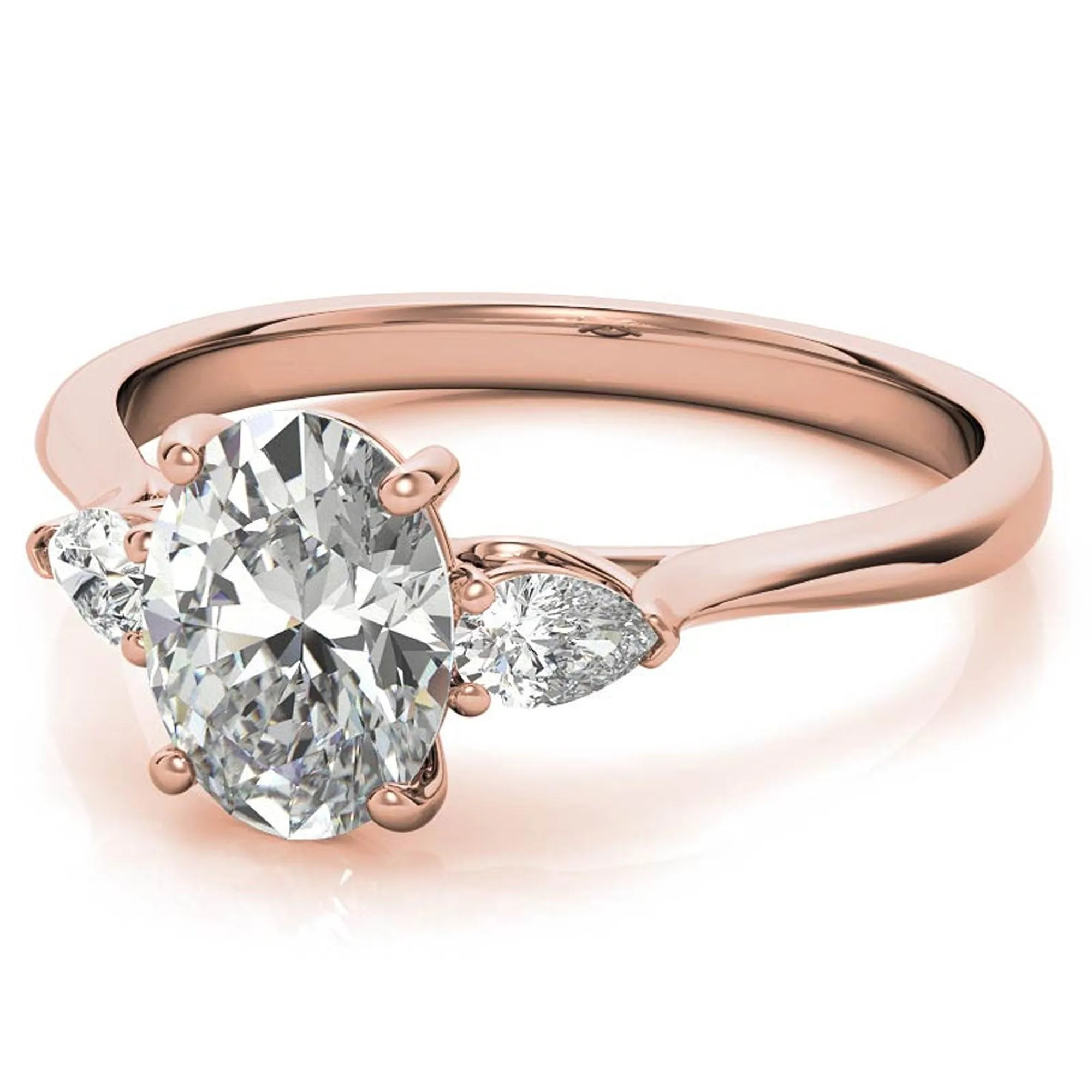 Elegant Classic Sterling Silver Adjustable Oval-Cut Three-Stone Rose Gold Ring for Women
