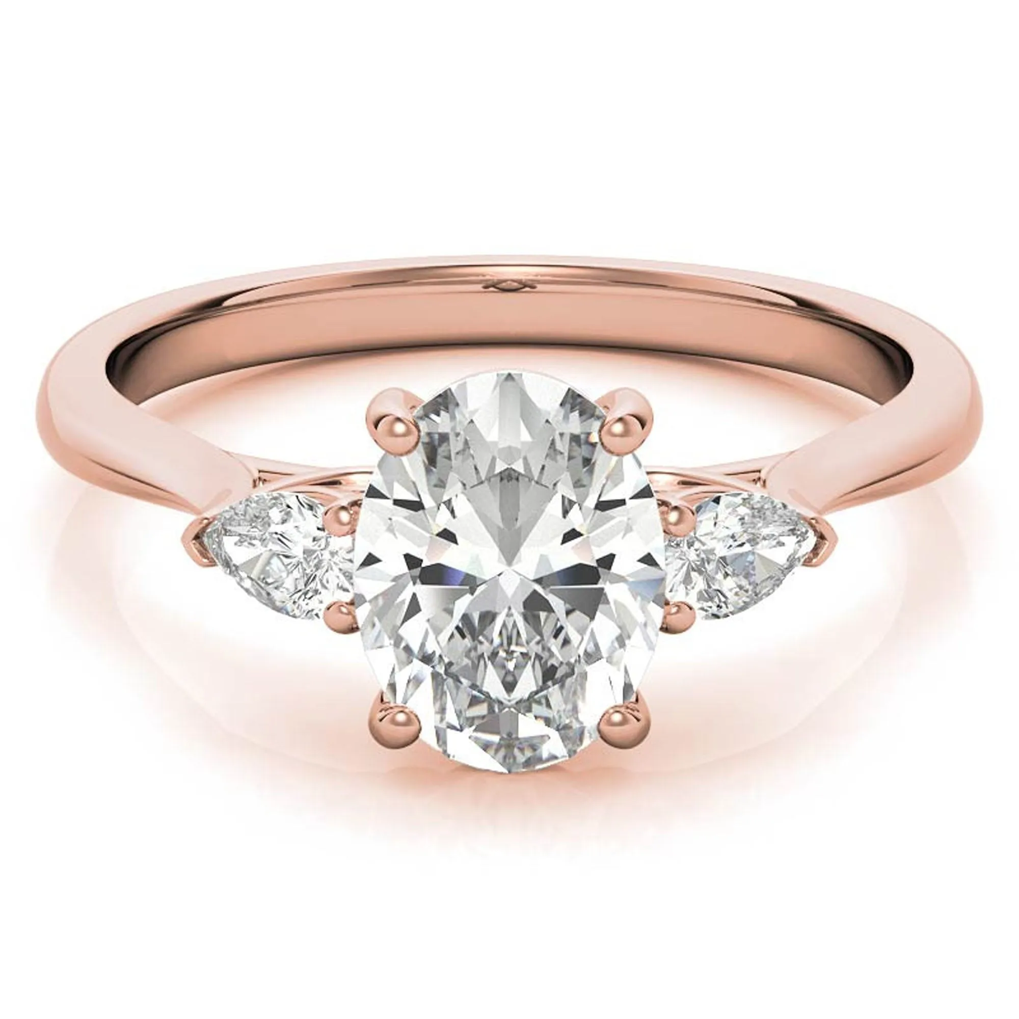 Elegant Classic Sterling Silver Adjustable Oval-Cut Three-Stone Rose Gold Ring for Women