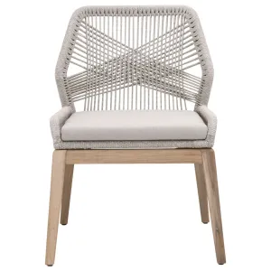 Essentials For Living Loom Outdoor Dining Chair ~ Taupe & White Flat Rope, Performance Pumice, Gray Teak