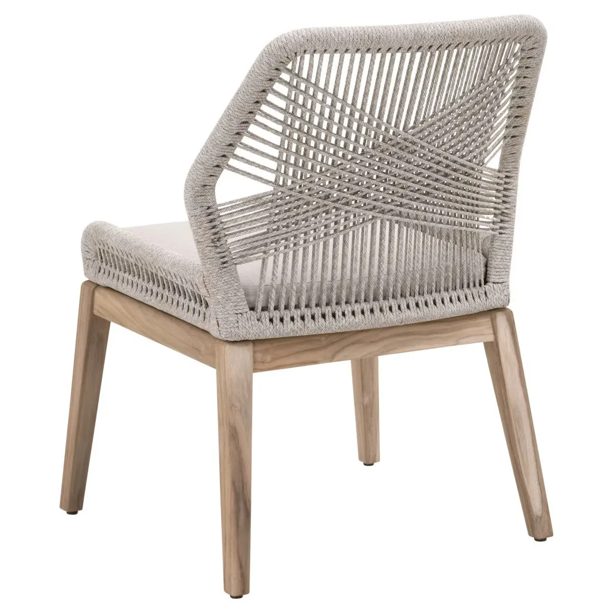 Essentials For Living Loom Outdoor Dining Chair ~ Taupe & White Flat Rope, Performance Pumice, Gray Teak