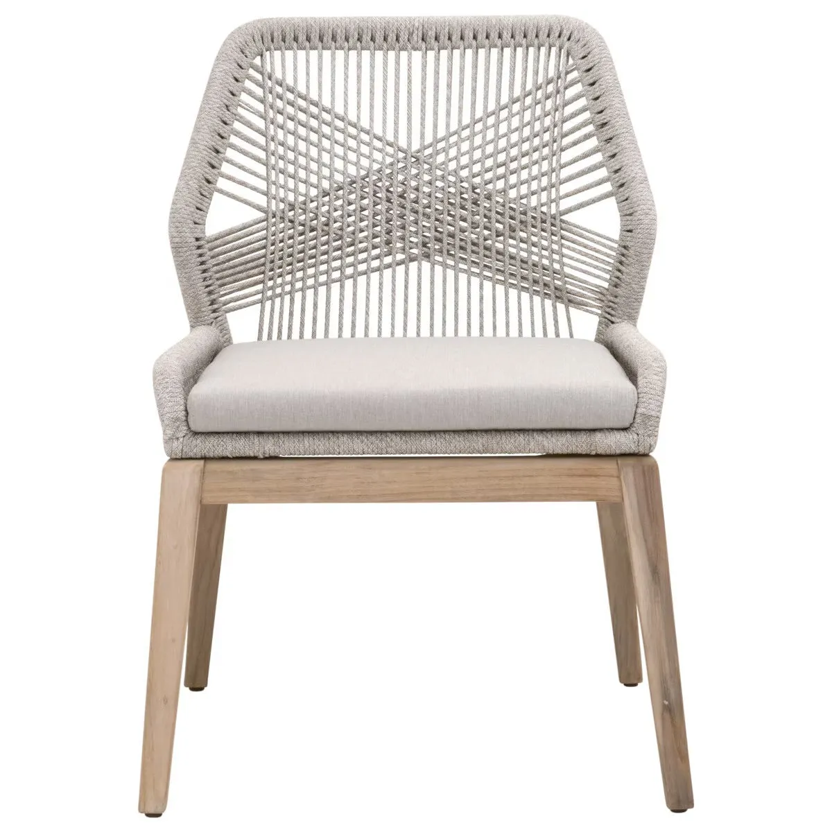 Essentials For Living Loom Outdoor Dining Chair ~ Taupe & White Flat Rope, Performance Pumice, Gray Teak