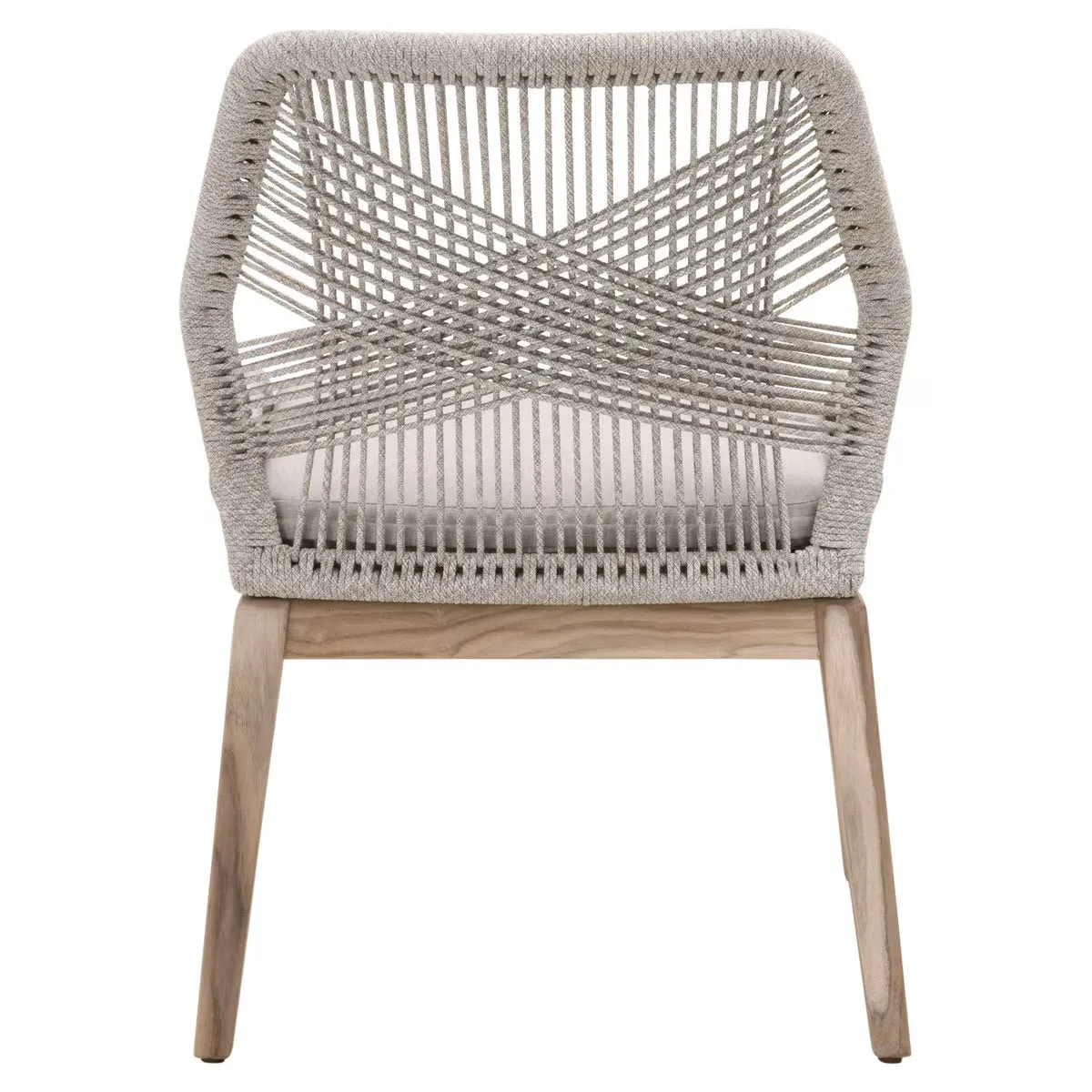 Essentials For Living Loom Outdoor Dining Chair ~ Taupe & White Flat Rope, Performance Pumice, Gray Teak