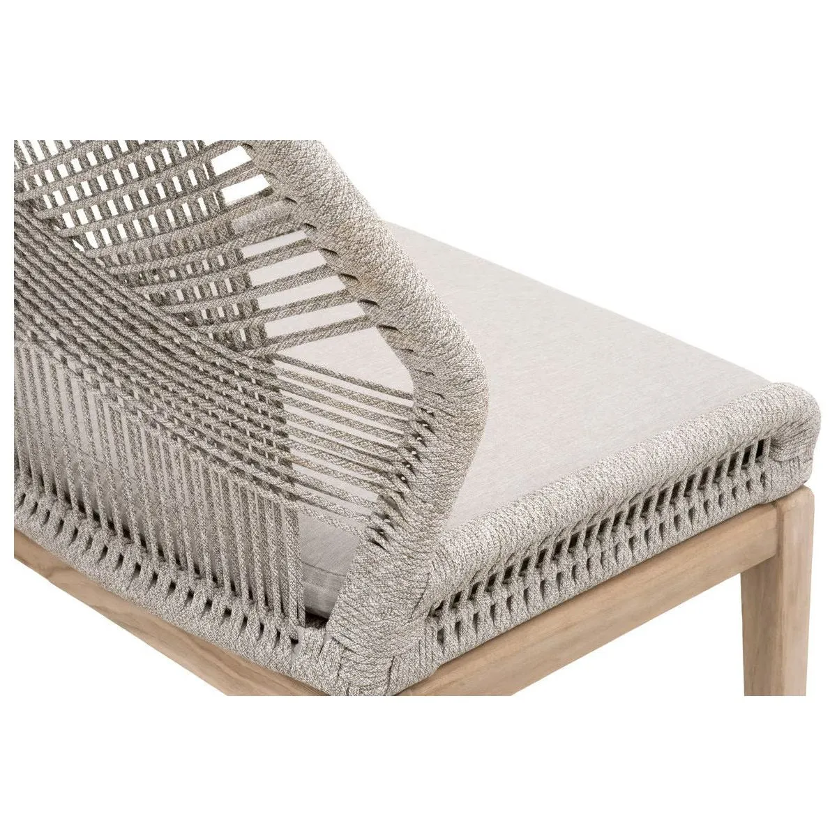 Essentials For Living Loom Outdoor Dining Chair ~ Taupe & White Flat Rope, Performance Pumice, Gray Teak