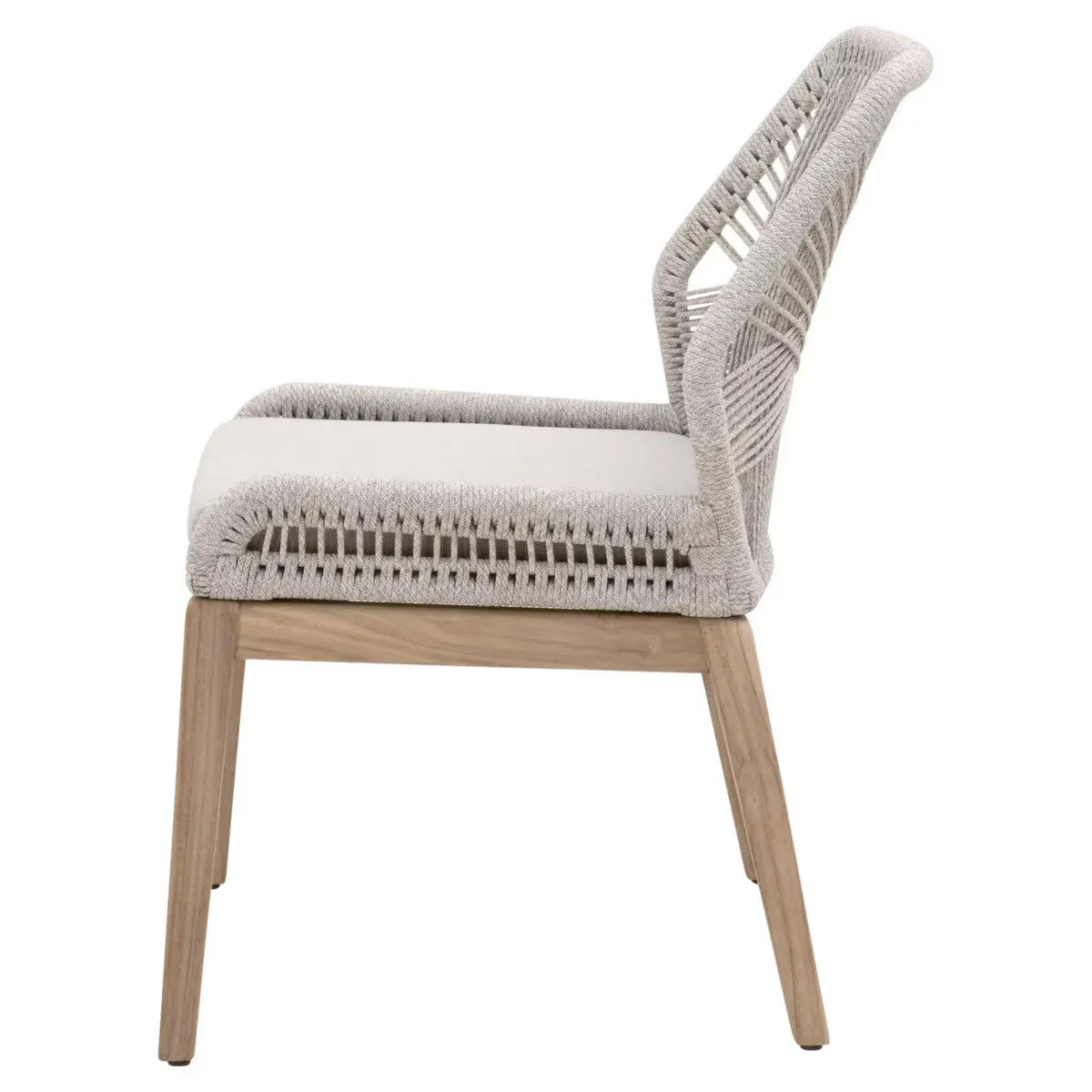 Essentials For Living Loom Outdoor Dining Chair ~ Taupe & White Flat Rope, Performance Pumice, Gray Teak