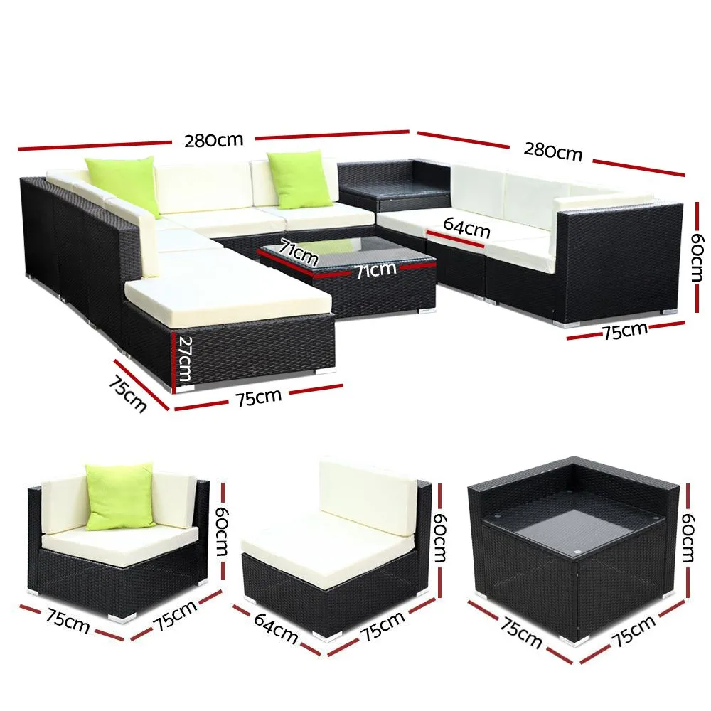 Evelise - 11PC Sofa Set with Storage Cover Outdoor Furniture Wicker