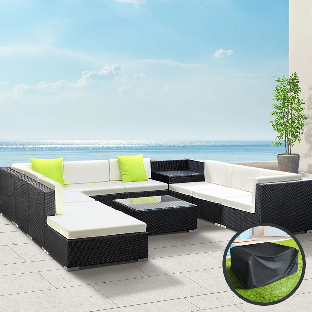 Evelise - 11PC Sofa Set with Storage Cover Outdoor Furniture Wicker