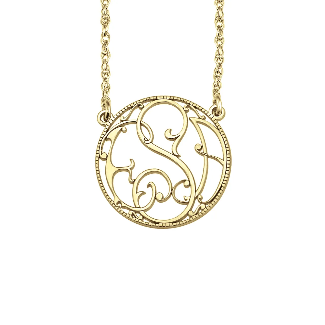 Fink's 20mm Circular Rope-Bordered Monogram Necklace