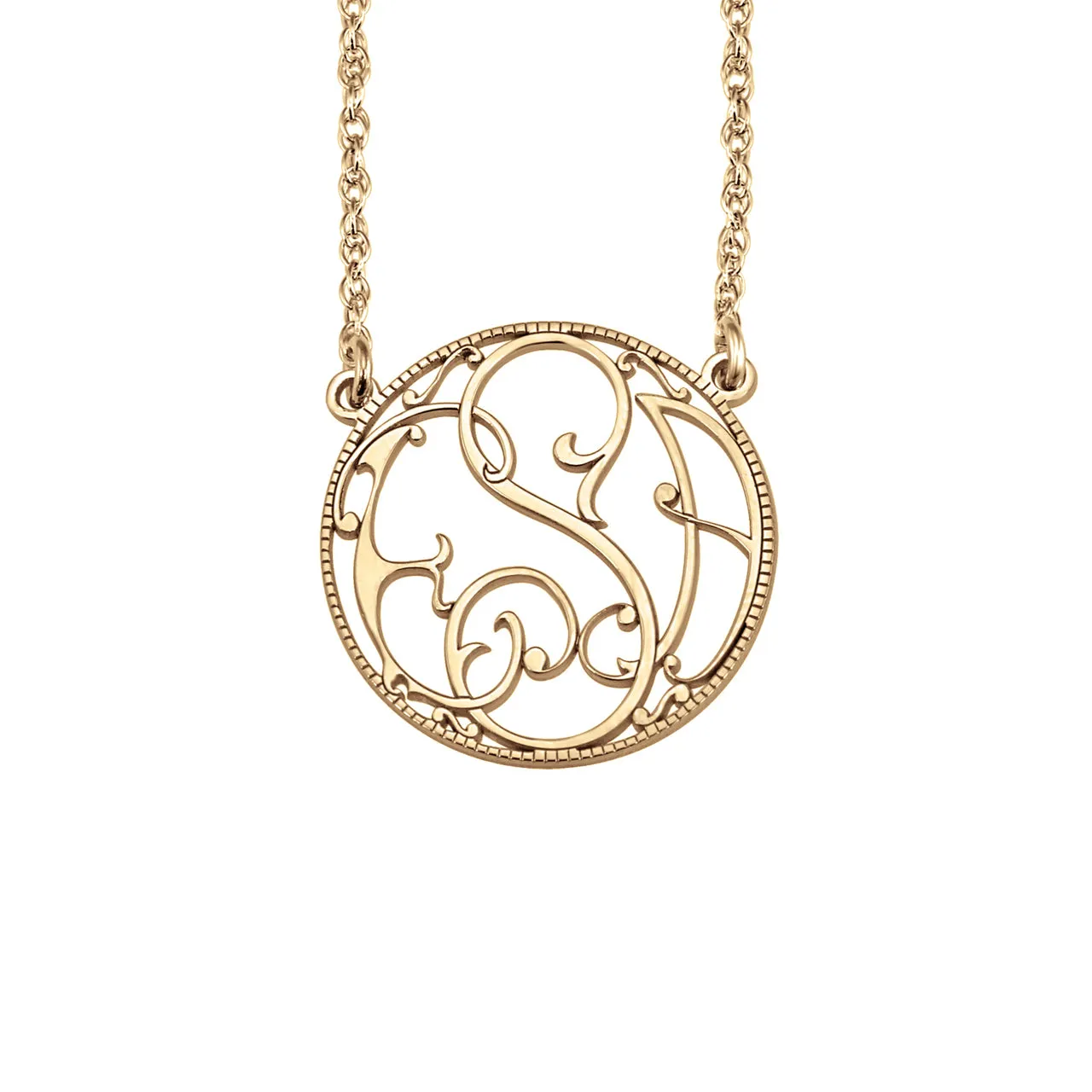 Fink's 20mm Circular Rope-Bordered Monogram Necklace
