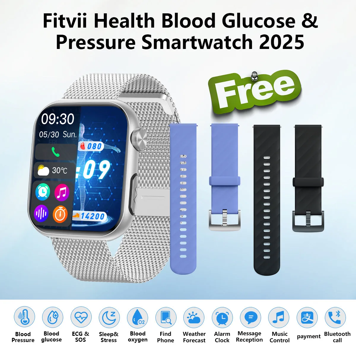 FITVII SmartWatch ECG with Heart Rate Blood Pressure Monitor-GT5 PRO MAX