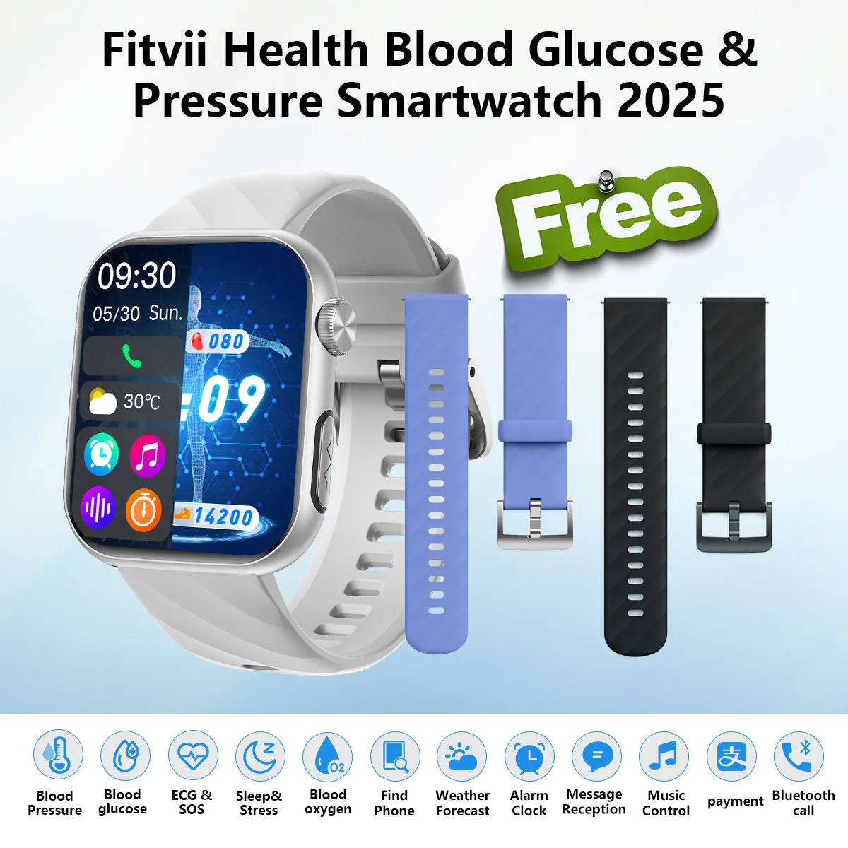 FITVII SmartWatch ECG with Heart Rate Blood Pressure Monitor-GT5 PRO MAX