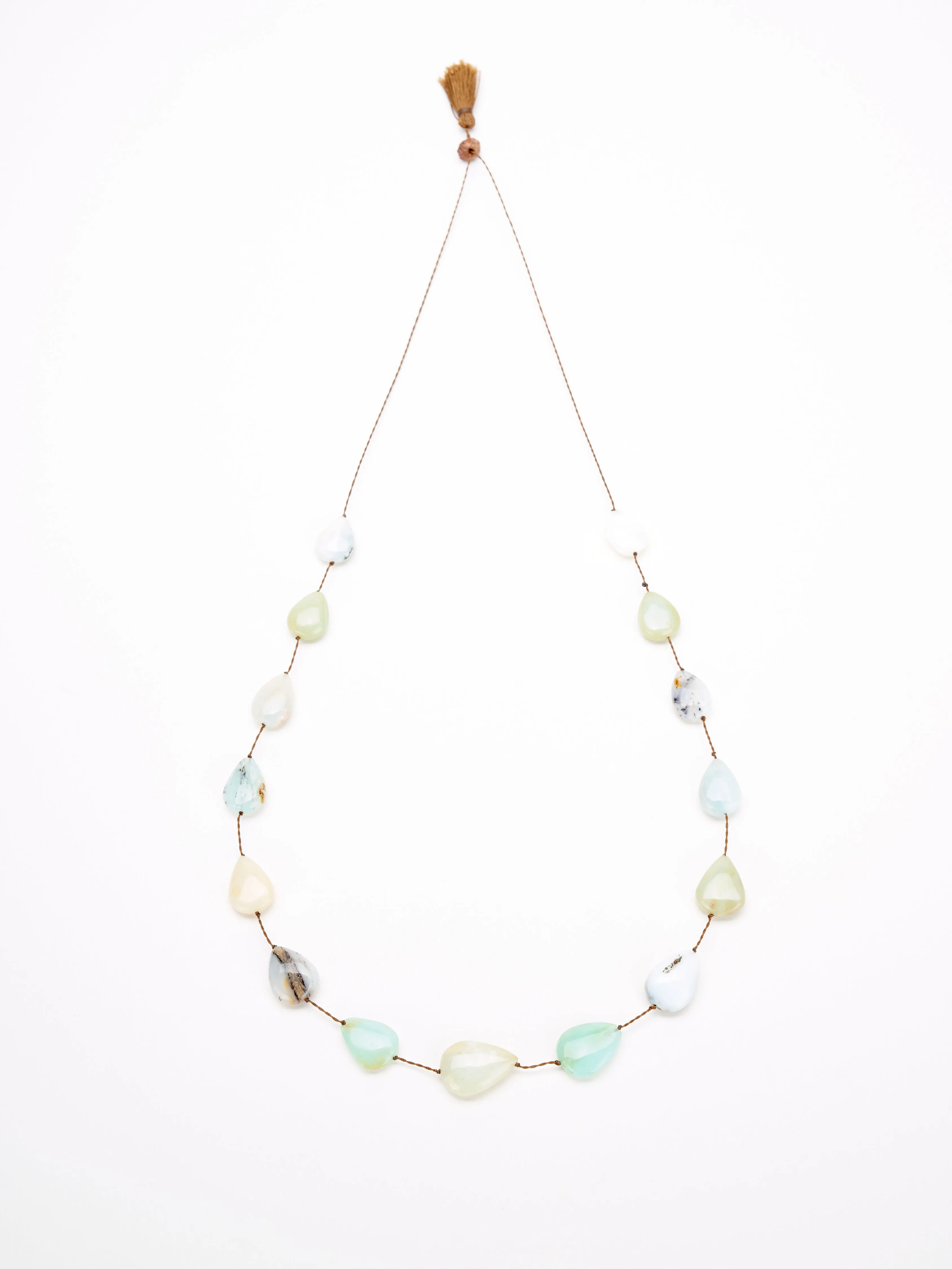 floating cord gem necklace - green stones
