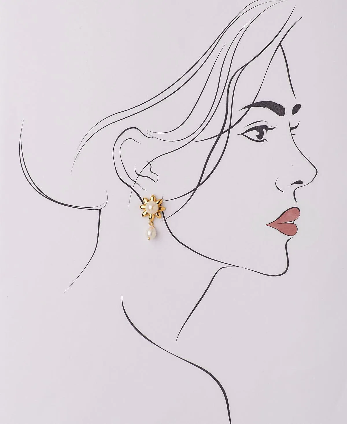 Floral Hanging Pearl Earring