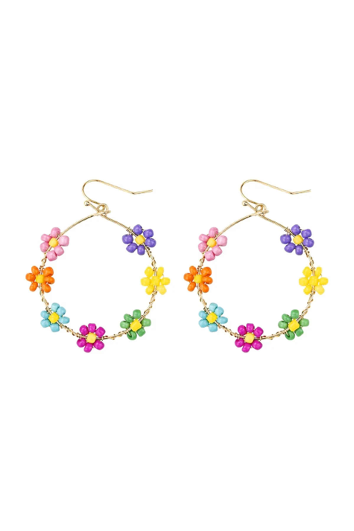 FLOWER BEAD LOOP FISH HOOK EARRINGS