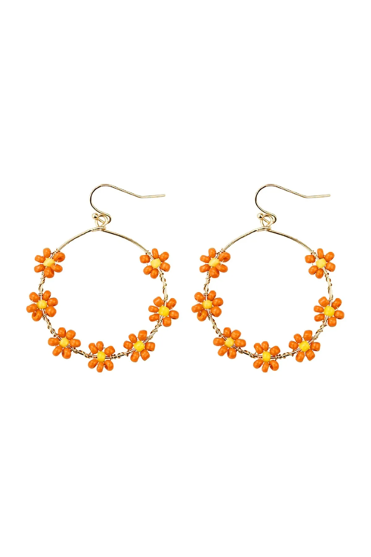 FLOWER BEAD LOOP FISH HOOK EARRINGS