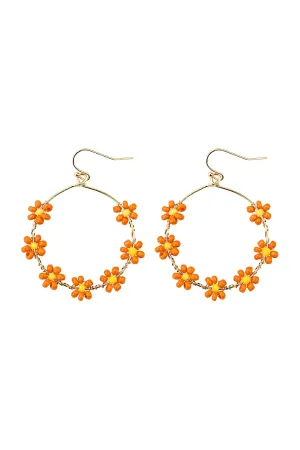 FLOWER BEAD LOOP FISH HOOK EARRINGS