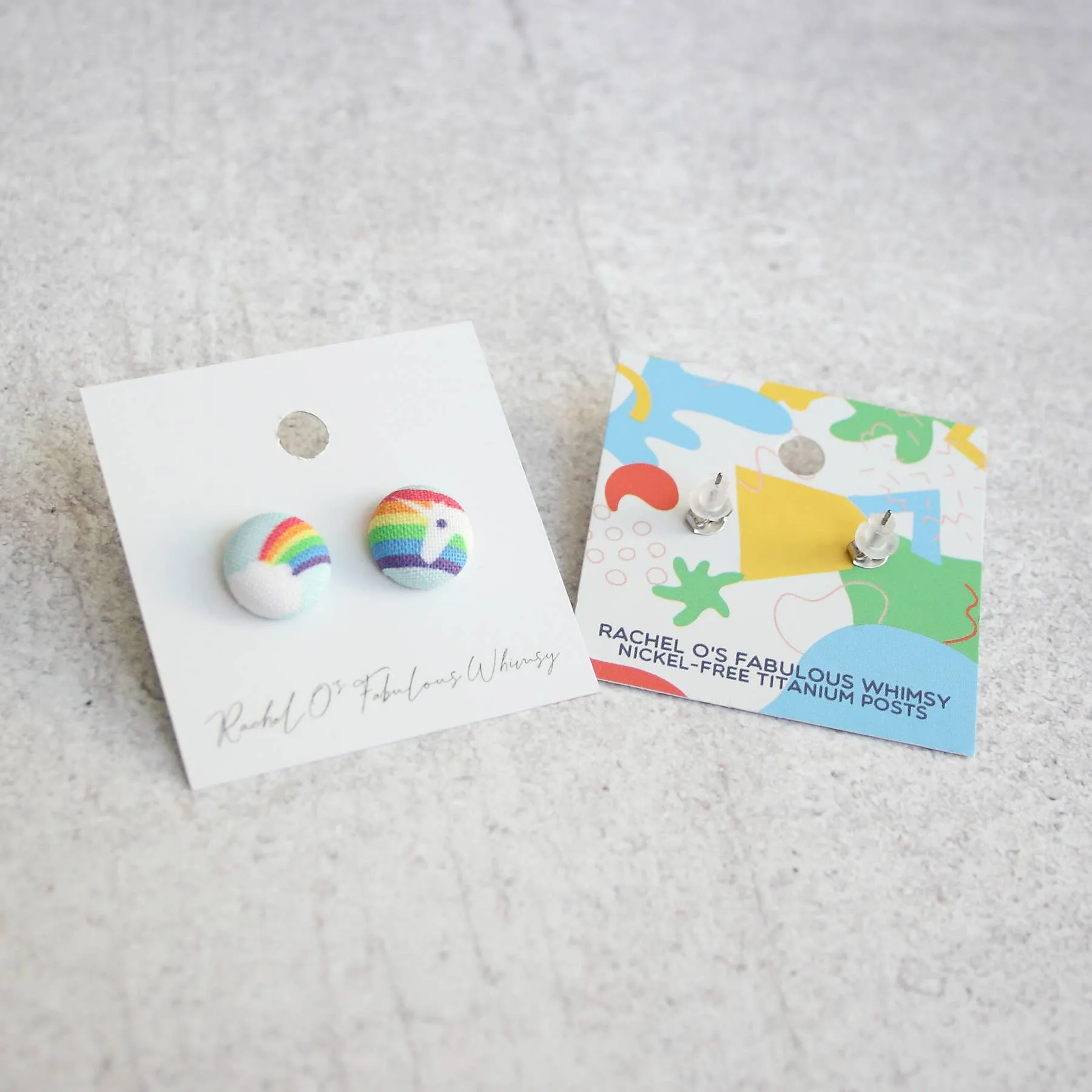 Fluffy Dog with Bow Fabric Button Earrings | Handmade in the US