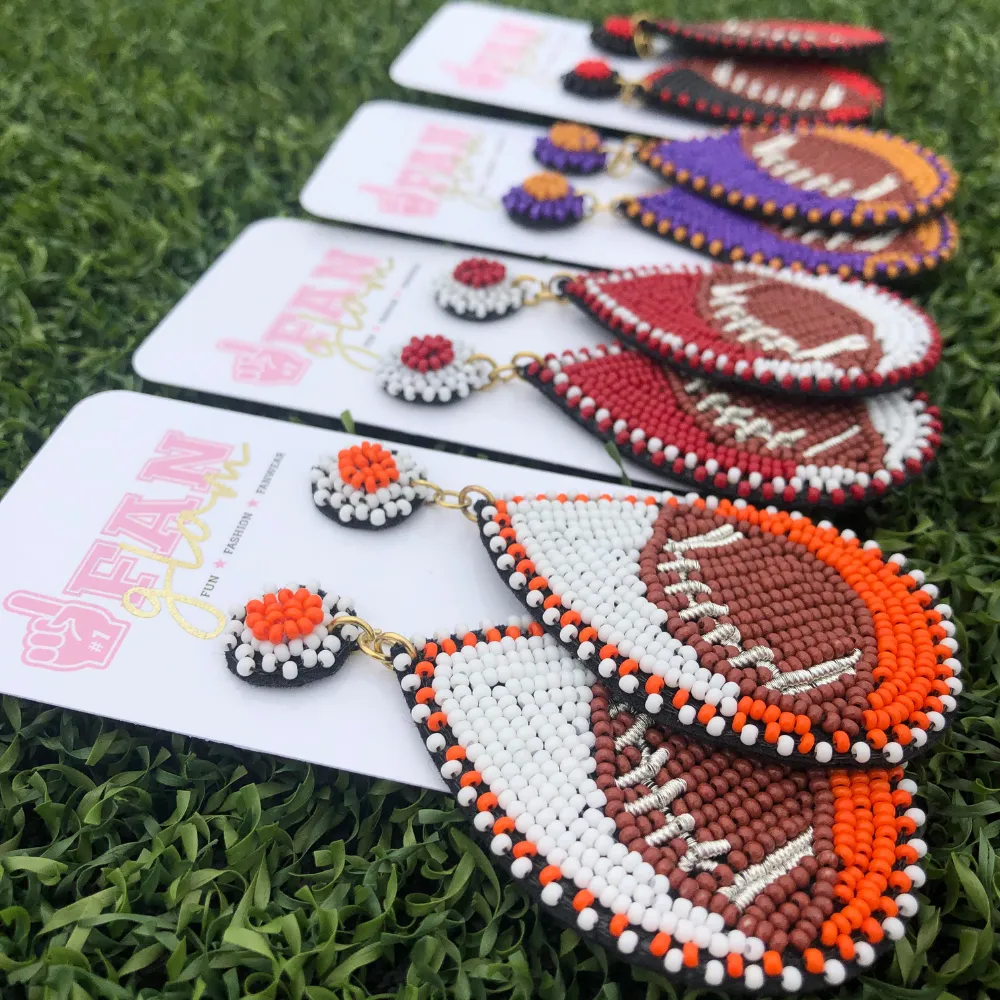 FOOTBALL BEADED DUAL COLOR DANGLE STUD EARRINGS
