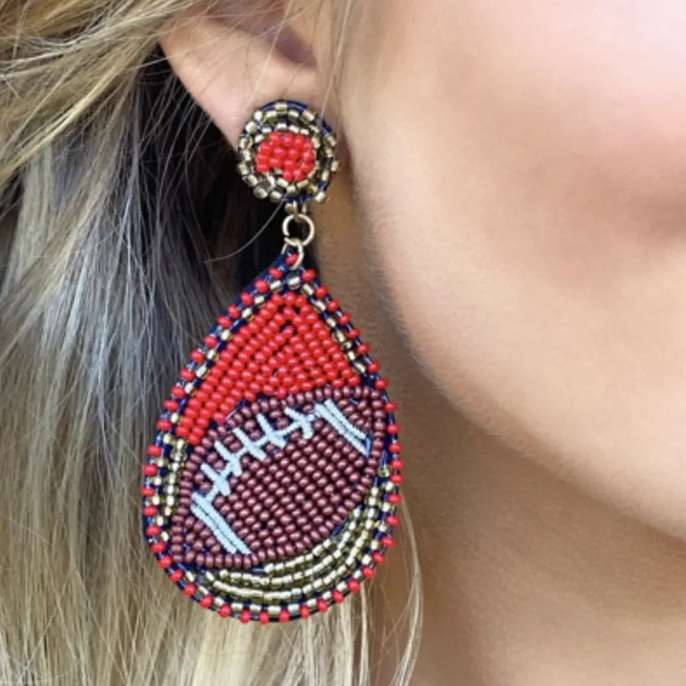 FOOTBALL BEADED DUAL COLOR DANGLE STUD EARRINGS