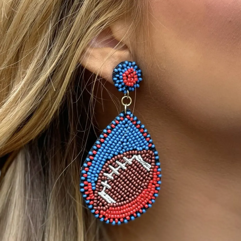 FOOTBALL BEADED DUAL COLOR DANGLE STUD EARRINGS