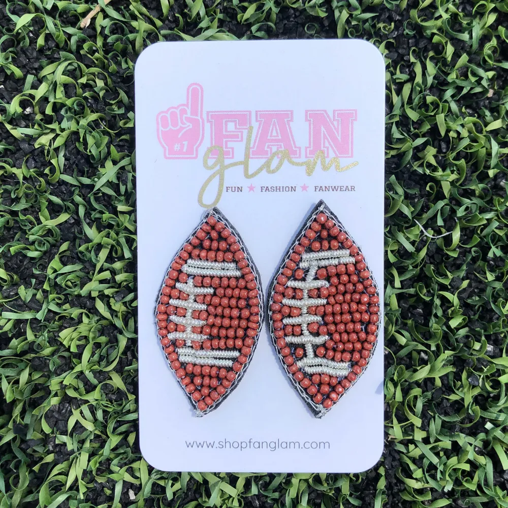 FOOTBALL BEADED STUD EARRINGS BROWN