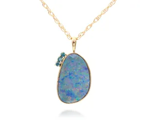 Freeform Pink Opal and Blue Diamond Necklace