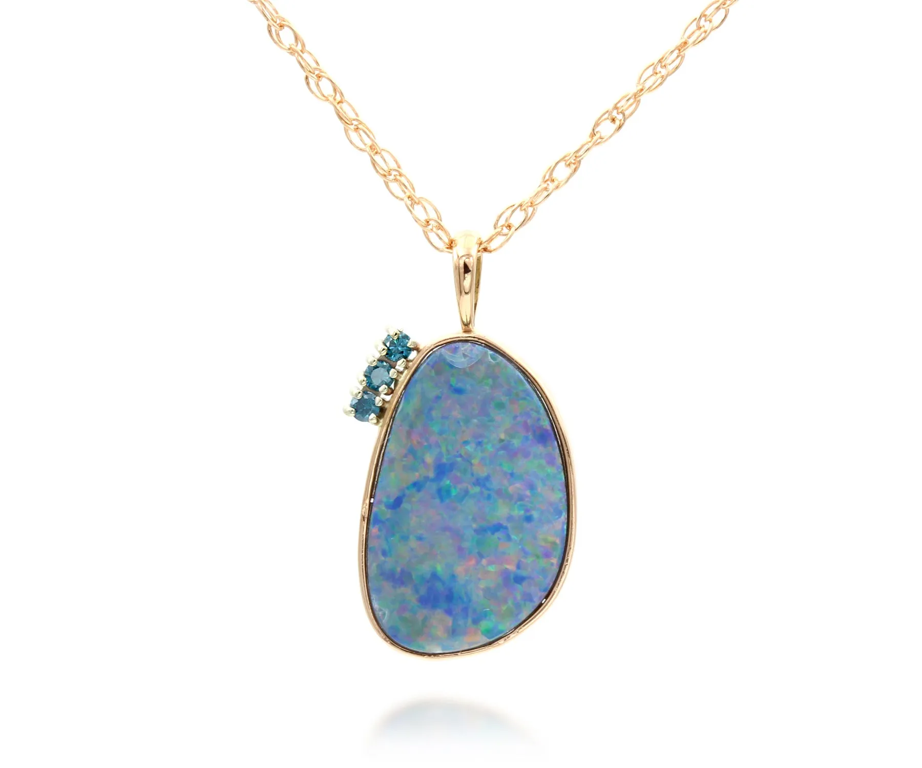 Freeform Pink Opal and Blue Diamond Necklace