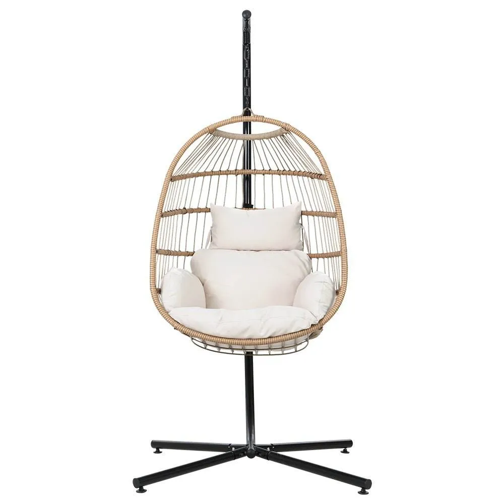 Gardeon Outdoor Egg Swing Chair Wicker Rope Furniture Pod Stand Foldable Yellow